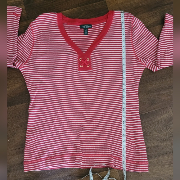 Ralph Lauren vneck top waffle knit nautical striped 3/4 sleeved Women's XL - Picture 7 of 7